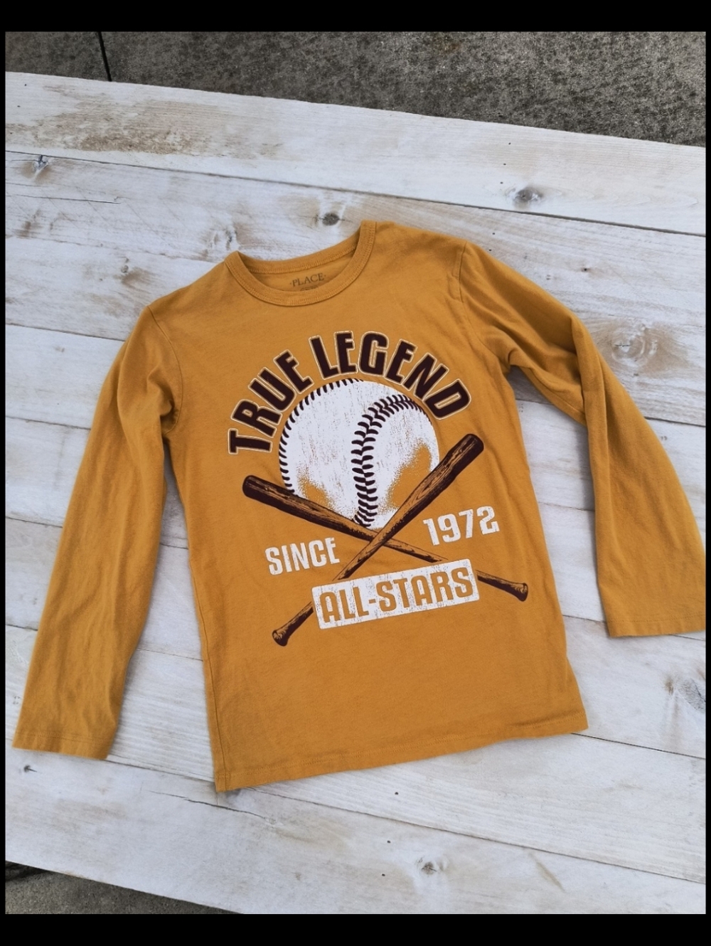Children's Place Boys 1972 Baseball True Legend Graphics LS T-shirt Size 7/8 M
